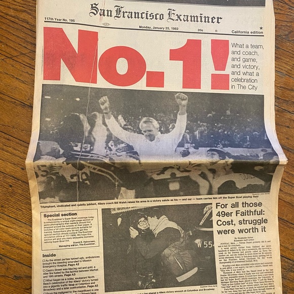 Vintage San Francisco Examiner 49ers Super Bowl Souvenier Newspapers 01-25-1982 - Picture 4 of 12